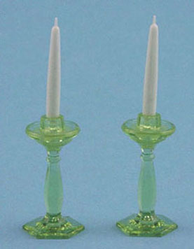 Dollhouse Miniature Candlesticks, Green